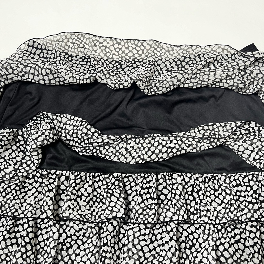White & Black Polka Dot Tiered Skirt Mini Mid Ruffle Casual Summer Vacation Boho - Picture 7 of 15